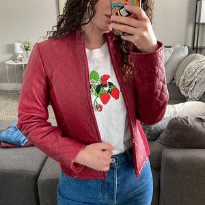 Vintage Red Quilted Leather Jacket Size 4